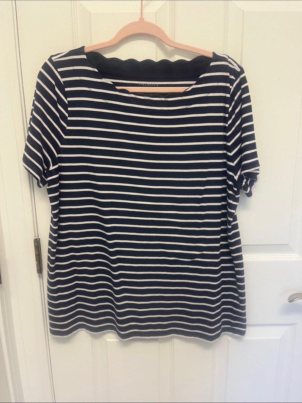 Talbots Black & White Striped Short Sleeve Boatneck Tee